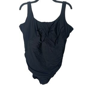 Lands’ End Women’s Black Twist Front One-Piece Swimsuit 18W DDD Bust Support